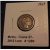 Image 1 : 1280. 1907 P Barber Dime. F-12.