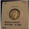 Image 1 : 1282. 1907 O Barber Dime. F-12.