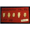 Image 1 : 1462. (5) Flint Arrowheads from Henderson Co., Illinois.