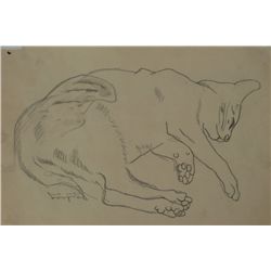 FOUJITA FOUJITA Hand Signed Drawing Japanese Art Cats