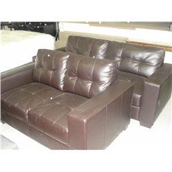 2pc brown leather sofa and loveseat set