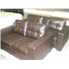 Image 1 : 2pc brown leather sofa and loveseat set