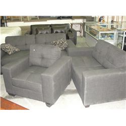 3pc contemporary grey fabric sofa loveseat and