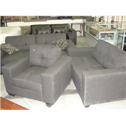 3pc contemporary grey fabric sofa loveseat and