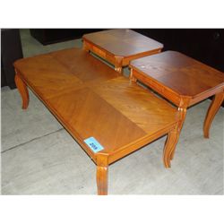 3pc oak coffee and end table set