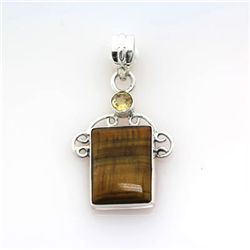 33.ctw Tiger Eye Yellow Gemstone Silver Pendant