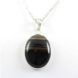 42.ctw Stripped Onyx Silver Pendant