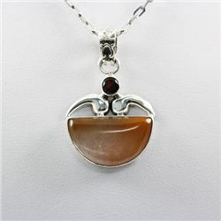 32.ctw Rutile Qrtz & Garnet Silver Pendant