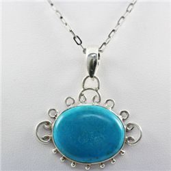 Natural Blue Turquiose Gemstone Sterling Silver Pendant