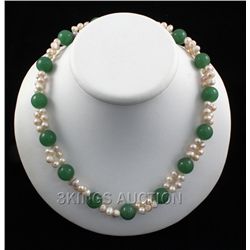 308.5CTW 18" GREEN FRESHWATER PEARL WITH CORAL NECKLACE