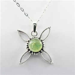 34.ctw Prehnite Silver Flower Pendant