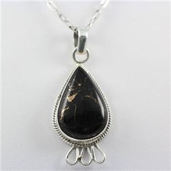 Sterling Silver Pendant w/ Black Onyx Gemstone, 6.8g