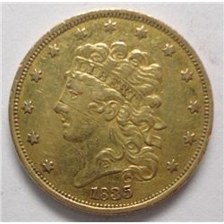 1835 $5 GOLD CLASSIC TYPE LUSTROUS AU-UNC LIGHT OBV SCR. NOT NOTICEABLE