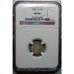 1862 SEATED LIBERTY HALF DIME NGC MS-66