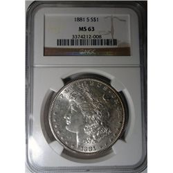 1881-S MORGAN DOLLAR NGC MS63