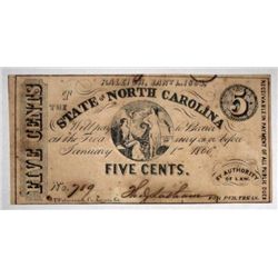 1863 state of North Carolina  Raleigh 5 cent promisary note