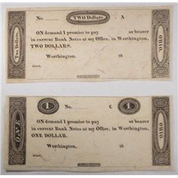 Worthington OH  $1 and $2 remainder notes