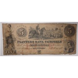 Fairfield South Carolina Planters Bank $5 demand note  VG