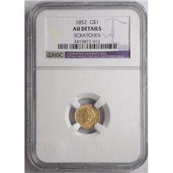 1852  $1 T1  gold  NGC AU scratched