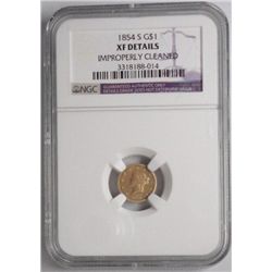 1854S  $1 T1  gold NGC XF clnd  better date