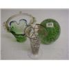 Image 1 : A large green glass paperweight, together wit