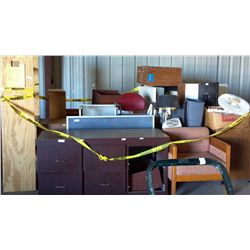 DESK, CHAIRS, FILING CABINET, LAMP