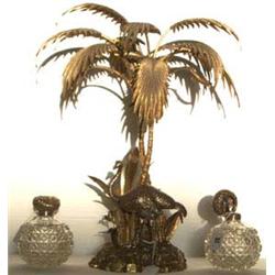 Early C20th gilt metal table lamp centrepiece modelled as palm trees & reeds