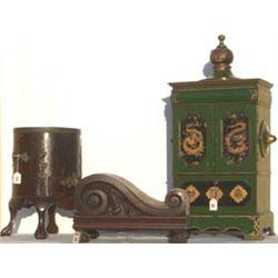 Edwardian chinoiserie decorated table cabinet with green ground