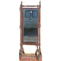 Early C19th Regency period mahogany & ebony strung cheval mirror with bevelled