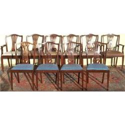 Set of ten mahogany dining chairs with pierced splats above drop-in seats