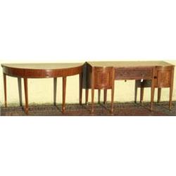 Edwardian mahogany & satinwood banded kneehole dressing table with bowfronted