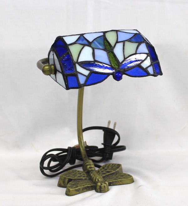 Elements Dragonfly Stained Glass Brass Lamp