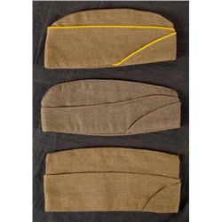 Lot 3 WWII Olive Green Wool Army Side Caps Hats