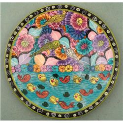 Tropical Birds & Fish Hand Painted Pottery Bowl