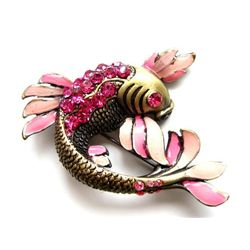 Pink Crystal Rhinestone & Enamel Koi Fish Brooch