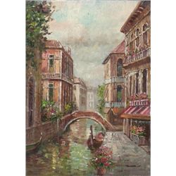 MWF1383W 5x7 Oil on Board Depiciting Venice Gondola Sc