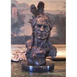 Large Bronze Sculpture Native American Chief Bus