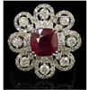 Image 1 : An 14K White Gold Floriform Burmuse Ruby and Diamond Ri