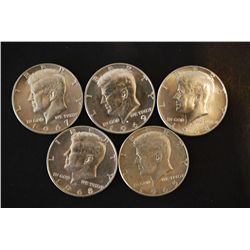 1965, 1967, 1968-D (2) & 1969-D Kennedy 50C; 40% Silver; Lot of 5; EST. $15-25