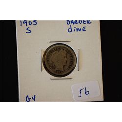 1905-S Barber One Dime; G4; EST. $3-6