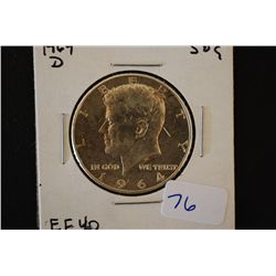 1964-D Kennedy Half Dollar; EF40; EST. $10-20