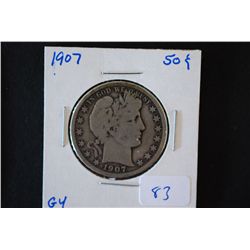 1907 Barber Half Dollar; G4; EST. $10-20