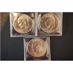1971-D, 1972 & 1974 Eisenhower $1 Coin; Lot of 3; EST. $5-15