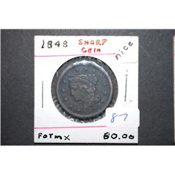 1848 Large One Cent; Sharp Coin; EF40; EST. $70-90