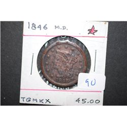1846 Large One Cent; F12; Medium Date; 13 Stars; EST. $25-35