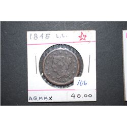 1845 Large One Cent; Large Letters; 13 Stars; EST. $60-80