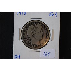 1913 Barber Half Dollar; G4; EST. $10-20