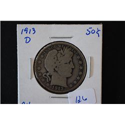 1913-D Barber Half Dollar; G4; EST. $10-20