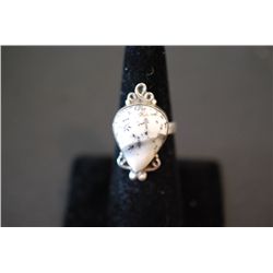 Sterling Silver Ring Size 7 W/Tear Shaped Black & White Marbled Gemstone; .925 Silver; EST. $20-30