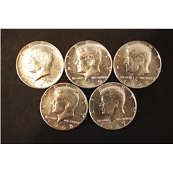 1967 (2), 1968-D (2) & 1969-D Kennedy Half Dollar; 40% Silver; Lot of 5; EST. $15-25